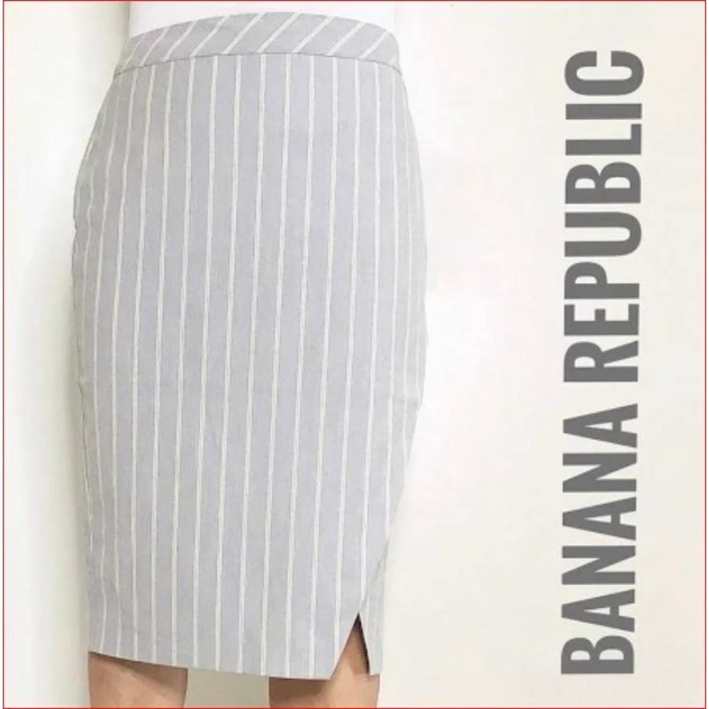 Banana Republic women skirt 535753-00 700035065 grey stripes linen sz 4 $88